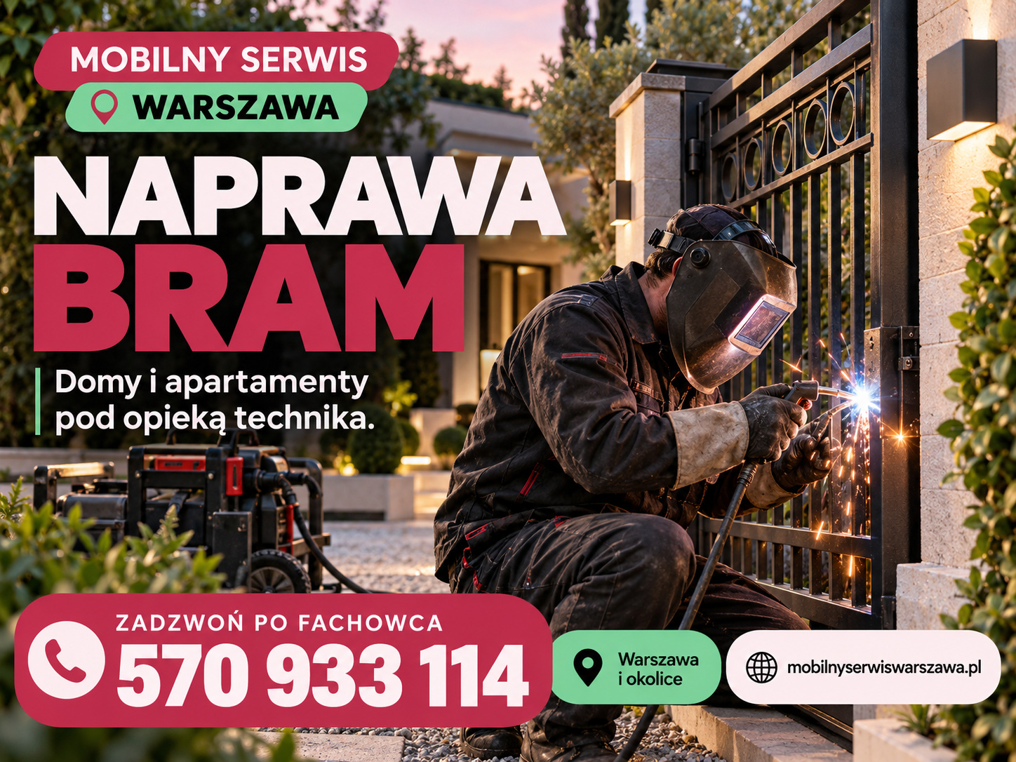 Ilustracja naprawy bramy i metalowego mocowania
