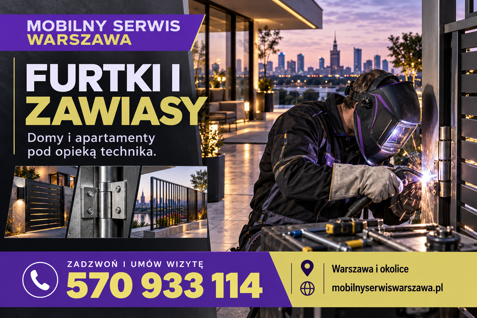 Plakat ilustracyjny Mobilnego Serwisu Warszawa: 104 furtki i zawiasy
