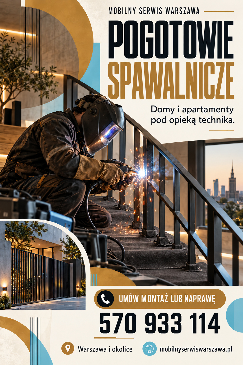 Plakat ilustracyjny Mobilnego Serwisu Warszawa: 105 pogotowie spawalnicze