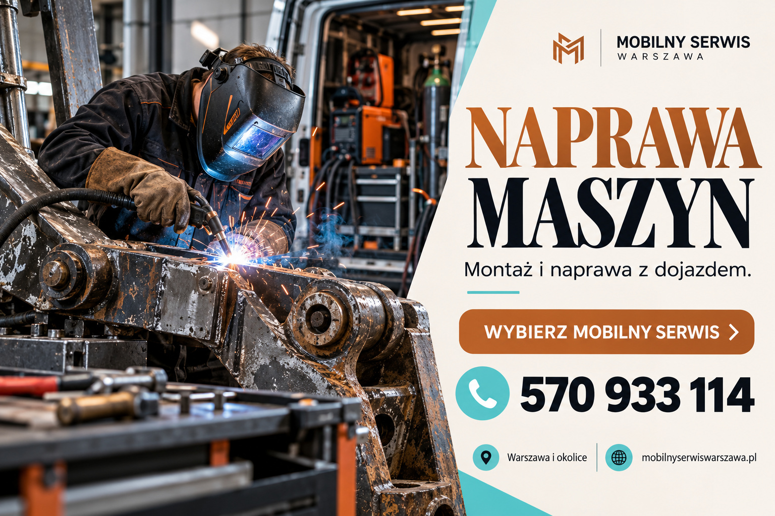 Plakat ilustracyjny Mobilnego Serwisu Warszawa: 118 naprawa maszyn