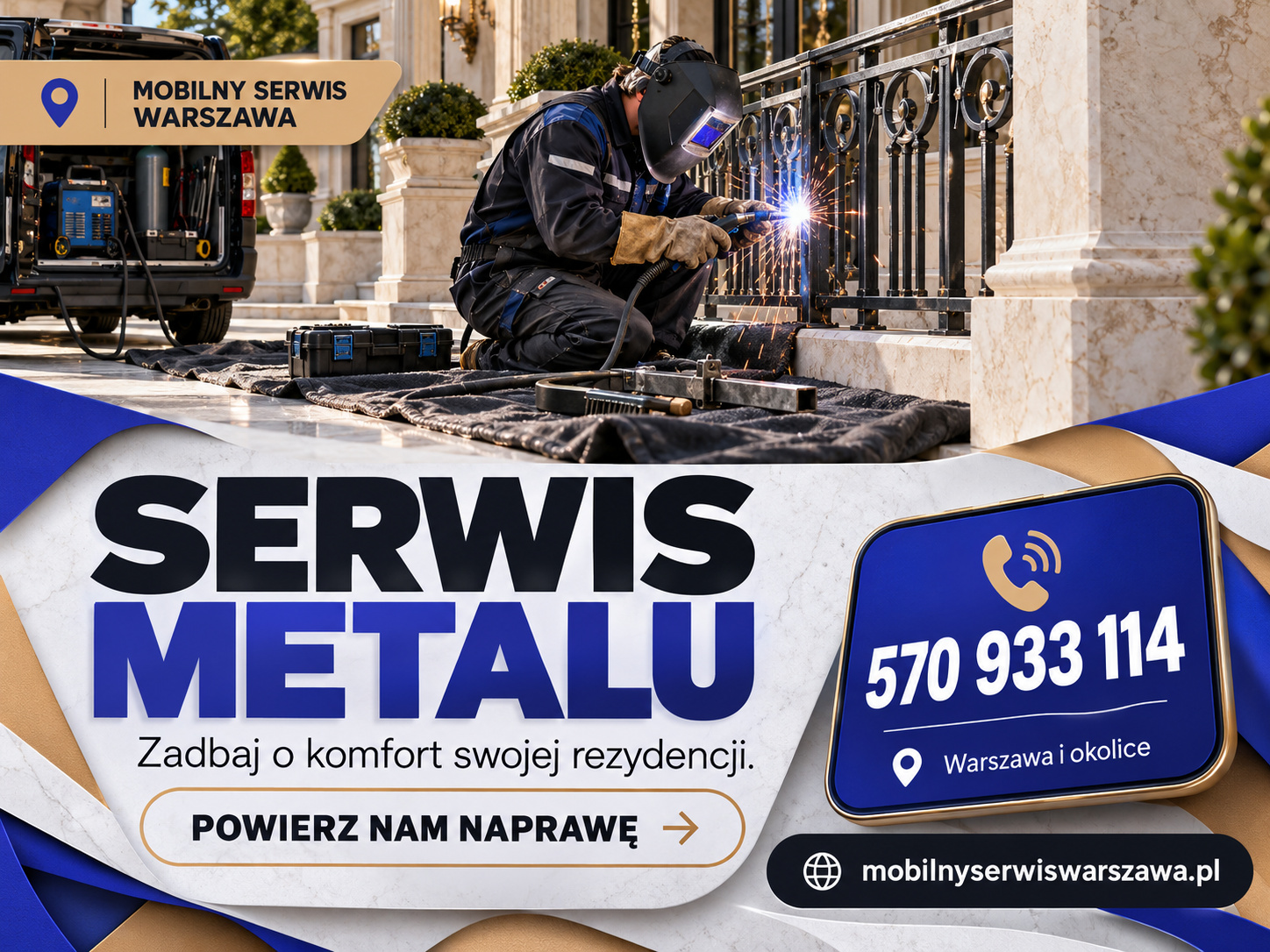 Plakat ilustracyjny Mobilnego Serwisu Warszawa: 130 serwis metalu